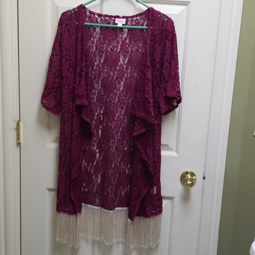 Lularoe Monroe Lace Kimono with Fringe Small